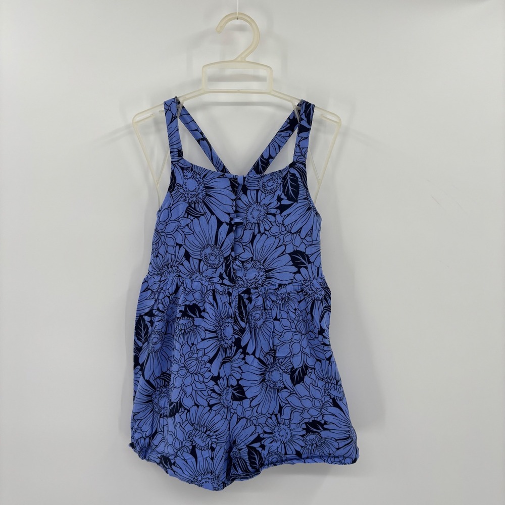 Haute Hippie Floral Romper Kids XS 4 Blue Cross Back Summer Boho Sunsuit Beach
